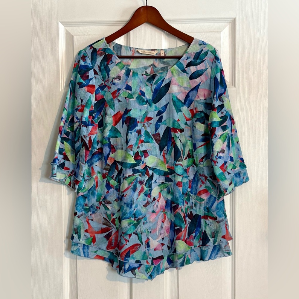 Soft Surroundings Siesta Key Colourful Layered Gauze Textured Top Size Medium